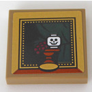 LEGO Dark Tan Tile 2 x 2 with Gold Frame and Skeleton Head and Grapes in a Cup Sticker with Groove (3068)