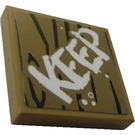 LEGO Donker Zandbruin Tegel 2 x 2 met "KEEP" Sticker met groef (3068)