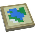 LEGO Donker Zandbruin Tegel 2 x 2 met Minecraft Map met groef (3068 / 34053)