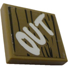 LEGO Donker Zandbruin Tegel 2 x 2 met "OUT" Sticker met groef (3068)