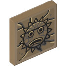 LEGO Dark Tan Tile 2 x 2 with Sun Gargoyle Sticker with Groove