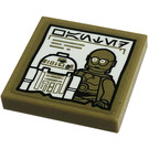 LEGO Dark Tan Tile 2 x 2 with Wanted Poster of R2-D2 and C3PO Sticker with Groove (3068)