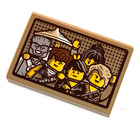 LEGO Dunkel Beige Fliese 2 x 3 mit Picture of Wu, Nya, Zane, Jay, Cole & Lloyd Aufkleber (26603)