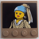 LEGO Dark Tan Tile 4 x 4 with Studs on Edge with Paint of a female Minifig Sticker (6179)