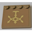 LEGO Donker Zandbruin Tegel 4 x 4 met Studs Aan Rand met Tan symbol Sticker (6179)
