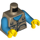 LEGO Donker Zandbruin Vest Jacket met Zip Pockets en Dark Azure Armen Torso (973 / 76382)
