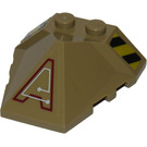 LEGO Donker Zandbruin Wig 4 x 4 Quadruple Convex Helling Midden met Strepen Links en "een" Sticker (47757)
