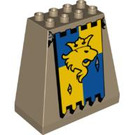 LEGO Duplo Dunkel Beige Gelb und Blau Banner mit Gelb Lion und Krone Muster (60818)