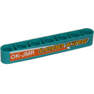 LEGO Dark Turquoise Beam 7 with Orange Stripe, 'LOOP KiNG' and 'OK-JMR' (Right) Sticker (32524)