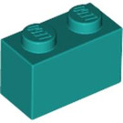 LEGO Donker Turquoise Steen 1 x 2 met buis aan de onderzijde (3004 / 93792)