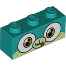 LEGO Dark Turquoise Brick 1 x 3 with Alien Puppycorn Face with Tongue (3622 / 39027)