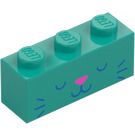 LEGO Dark Turquoise Brick 1 x 3 with Face with Pink Nose (3622 / 104479)