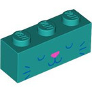 LEGO Turquoise foncé Brique 1 x 3 avec Affronter avec Pink Nose (3622 / 104479)