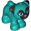 LEGO Dark Turquoise Dog - Pug with Black Ears and Muzzle and Metallic Pink Nose (72464 / 77303)