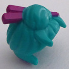 LEGO Donker Turquoise Haar met Loose Bun en Magenta Chopsticks