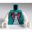 LEGO Dark Turquoise Minifig Torso with Open Vest, 2 Buttons and Pink Collar, White Arms and Hands (973)