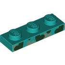 LEGO Dark Turquoise Plate 1 x 3 with Camouflage Unikitty Hearts (3623 / 39397)