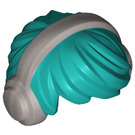 LEGO Donker Turquoise Kort Tousled Haar met Zilver Headphones (10651 / 50555)