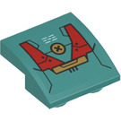 LEGO Dark Turquoise Slope 2 x 2 x 0.7 Curved Inverted with Red and Gold Detail Sticker (32803)