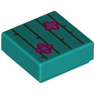 LEGO Donker turquoise Tegel 1 x 1 met Cactus Lines en Bloemen met groef (3070 / 73004)