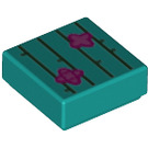 LEGO Donker Turquoise Tegel 1 x 1 met Cactus Lines en Bloemen met groef (3070 / 73004)