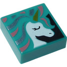LEGO Donker Turquoise Tegel 1 x 1 met Unicorn met groef (3070 / 48276)