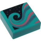 LEGO Donker Turquoise Tegel 1 x 1 met Wave met groef (3070 / 48277)