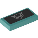 LEGO Dark Turquoise Tile 1 x 2 with Hawk Face Outline Sticker with Groove (3069)