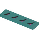 LEGO Dark Turquoise Tile 1 x 4 with Black and Pink Flashes (Left) Sticker (2431)