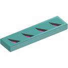 LEGO Dark Turquoise Tile 1 x 4 with Black and Pink Flashes (Right) Sticker (2431)