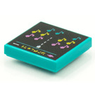 LEGO Donker turquoise Tegel 2 x 2 met BeatBit Album Cover - Muziek Notes in Ruimte Invaders-Style Patroon met groef (3068)