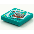 LEGO Dark Turquoise Tile 2 x 2 with BeatBit Album Cover - Red Steel Drum Pattern with Groove (3068)