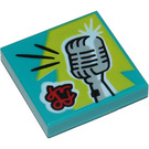 LEGO Turquoise foncé Tuile 2 x 2 avec BeatBit Album Cover - Vintage Microphone avec rainure (3068)