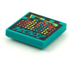 LEGO Dark Turquoise Tile 2 x 2 with Coloured Dots Pattern with Groove (3068)