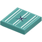 LEGO Dark Turquoise Tile 2 x 2 with Cushion Sticker with Groove (3068)