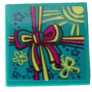 LEGO Dark Turquoise Tile 2 x 2 with Gift Bow, Butterflies and Sun Sticker with Groove (3068)