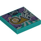 LEGO Dark Turquoise Tile 2 x 2 with Musical Notes and Trumpet with Groove (3068 / 72805)