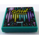 LEGO Dark Turquoise Tile 2 x 2 with Pink, Yellow and Dark Turquoise Stripes with Groove (3068)