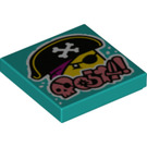 LEGO Dark Turquoise Tile 2 x 2 with Punk Pirate with Groove (3068 / 72820)