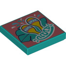 LEGO Dark Turquoise Tile 2 x 2 with Samba Style Print with Groove (3068)
