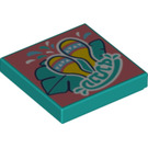 LEGO Dark Turquoise Tile 2 x 2 with Samba Style Print with Groove (3068 / 73062)