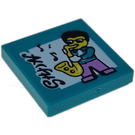 LEGO Dark Turquoise Tile 2 x 2 with Saxophone Player with Groove (3068)