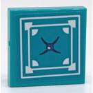 LEGO Donker Turquoise Tegel 2 x 2 met Twee Wit Squares Sticker met groef (3068)