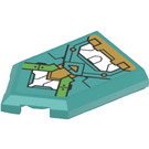 LEGO Donker Turquoise Tegel 2 x 3 Pentagonal met Gold en Wit Panels Sticker (22385)