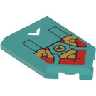 LEGO Donker Turquoise Tegel 2 x 3 Pentagonal met Rood en Gold Detail Sticker (22385)