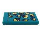 LEGO Dark Turquoise Tile 2 x 4 with Bright Light Yellow Flowers with Black Points Sticker (87079)