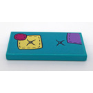 LEGO Dark Turquoise Tile 2 x 4 with Bright Light Yellow, Magenta and Medium Lavender  and Black Mark Pattern Sticker (87079)