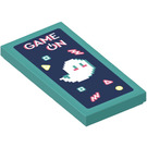 LEGO Dark Turquoise Tile 2 x 4 with ‘GAME ON’ and Pixelated Ghost Sticker (87079)