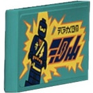 LEGO Dark Turquoise Tile 2 x 4 with Ninja Microfigure Jay with Ninjago Logogram 'NINJAGO 602' Sticker (87079)