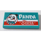 LEGO Dark Turquoise Tile 2 x 4 with 'PANDA Store' and Panda Head Sticker (87079)